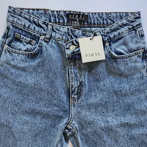 Piral Cross Button Straight Leg Blue Distressed Jeans Size Medium - Picture 4 of 11